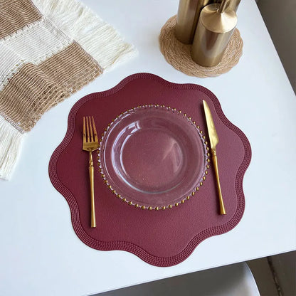 Waterproof Embossed Placemats - Round Faux Leather Dining Set