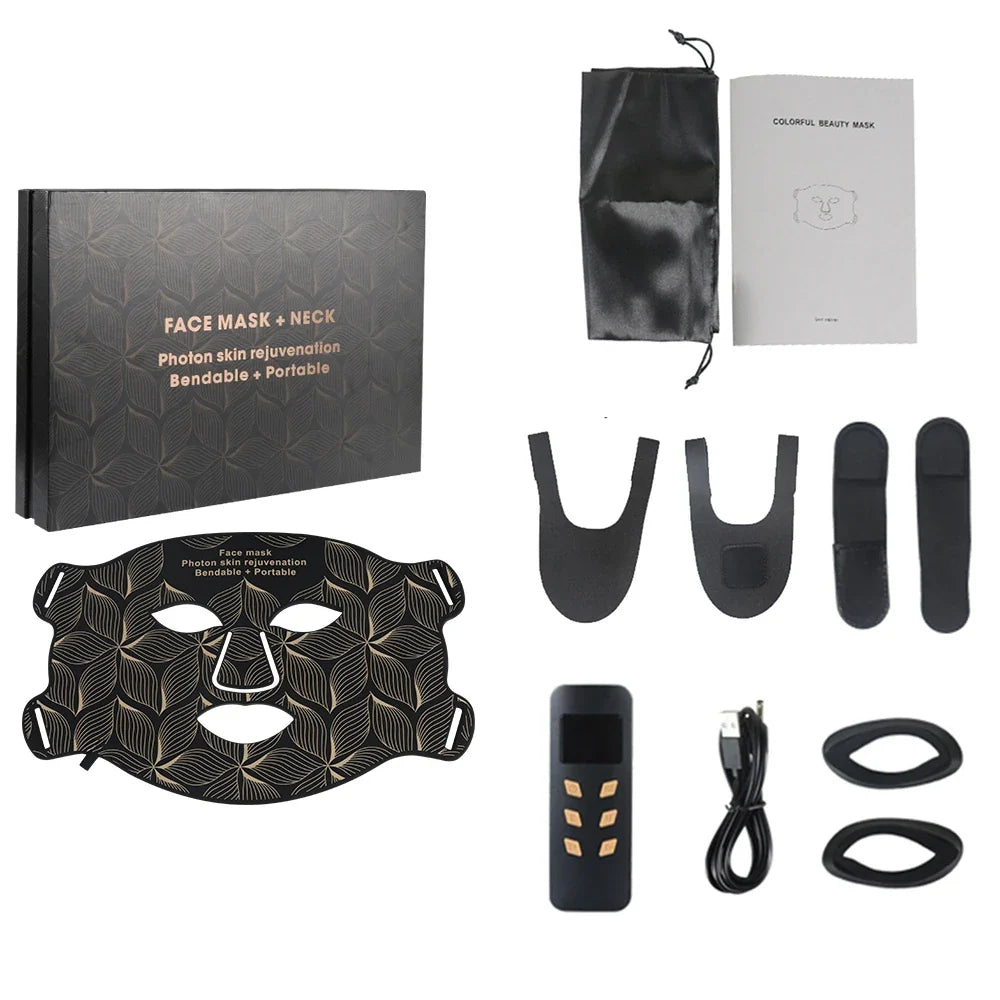 LED Face and Neck Mask with 8 Colors, 480 Lights, Rechargeable Battery, Silicone Design & Timer Options of 10/20/30 Minutes