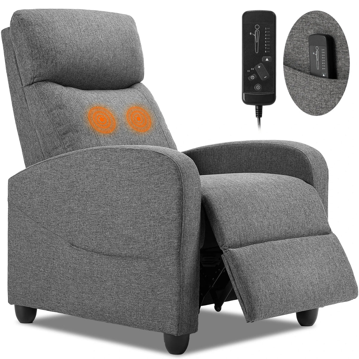 Reclining Massage Chair with Dual Lumbar Support | 8 Settings, 3 Levels, 90°–160° Angle, Footrest & 275 lb Weight Limit