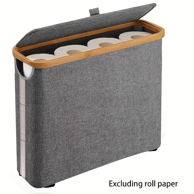 Foldable Bamboo Bathroom Organizer with Basket | Toilet Paper Holder