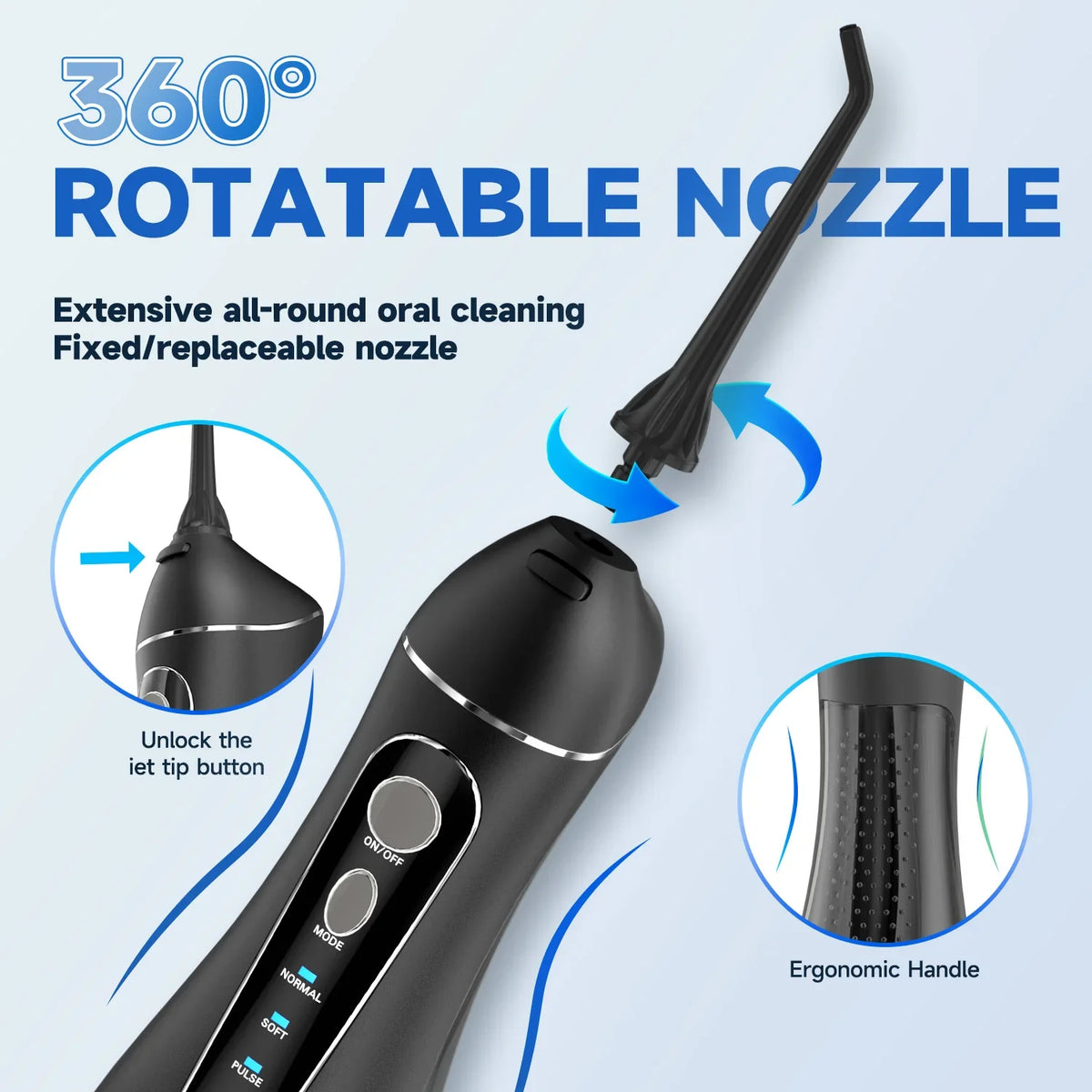 Portable Cordless Water Flosser - Rechargeable Oral Irrigator, 200ML Tank, 4 Tips, IPX7 Waterproof, 3 Settings