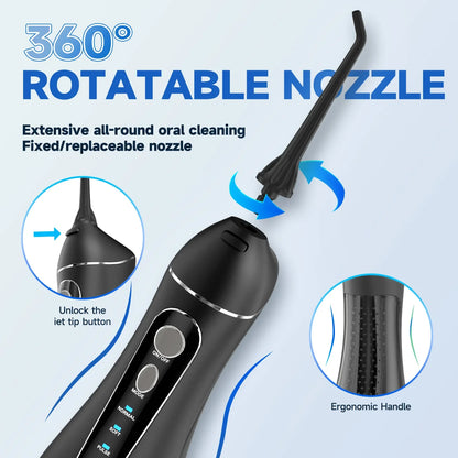 Portable Cordless Water Flosser - Rechargeable Oral Irrigator, 200ML Tank, 4 Tips, IPX7 Waterproof, 3 Settings