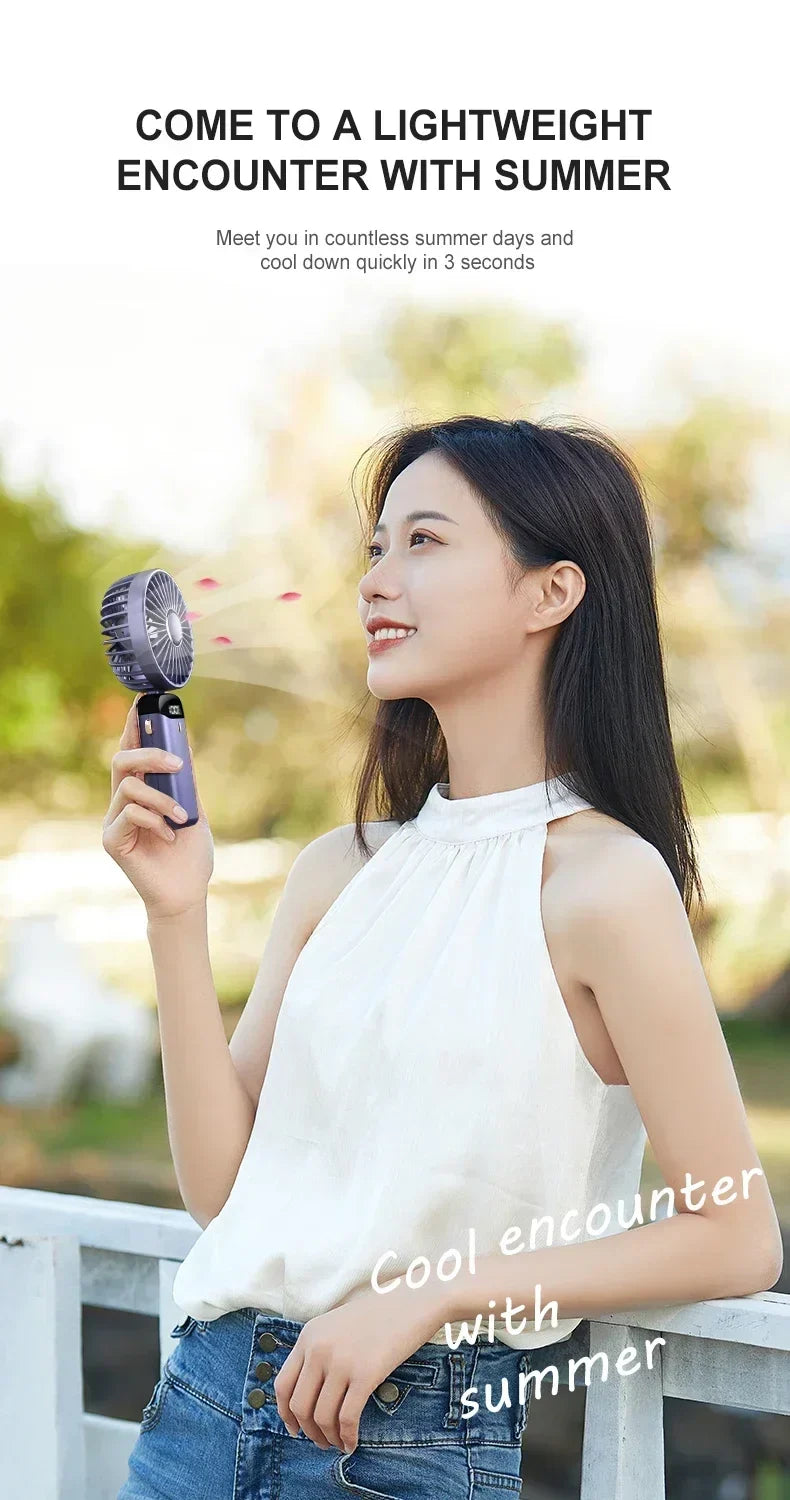 Portable Mini Fan 5000mAh – Wireless USB Rechargeable with Digital Screen and Phone Holder, 5-Speed Neck Hanging Design