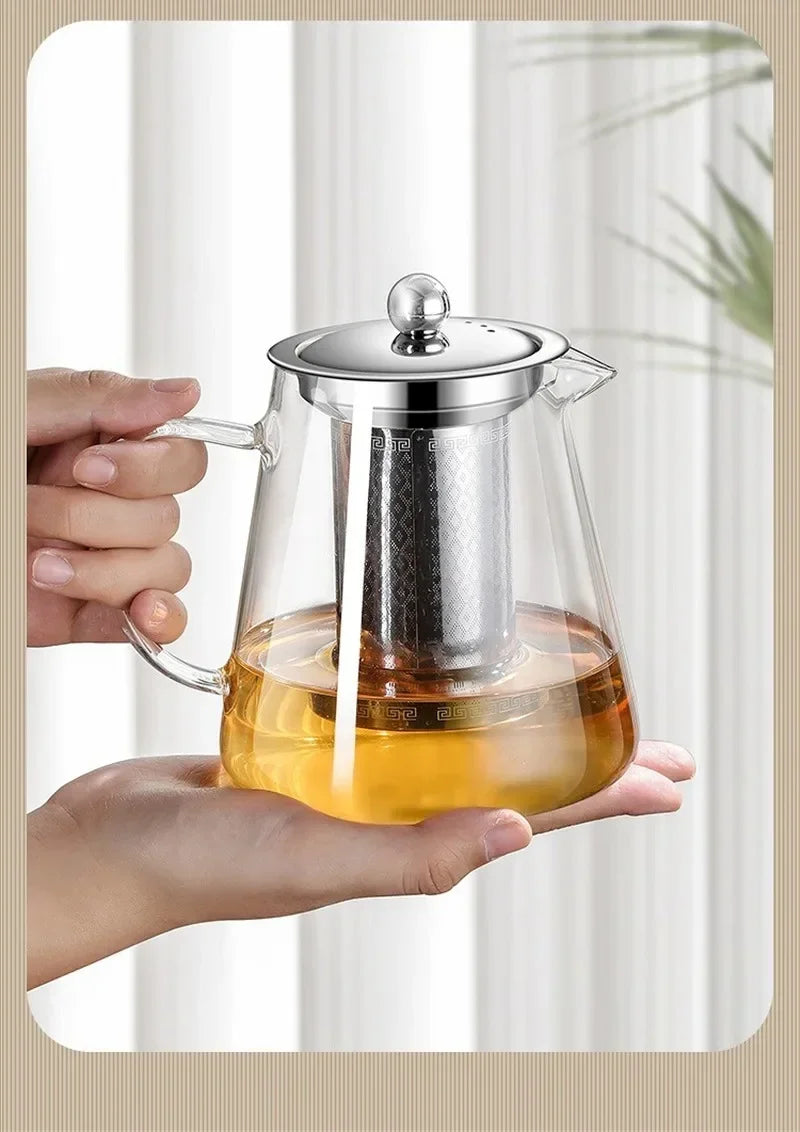Heat-Resistant Glass Teapot 450ml-950ml with Stainless Steel Infuser for Kung Fu Tea, Puer and Oolong