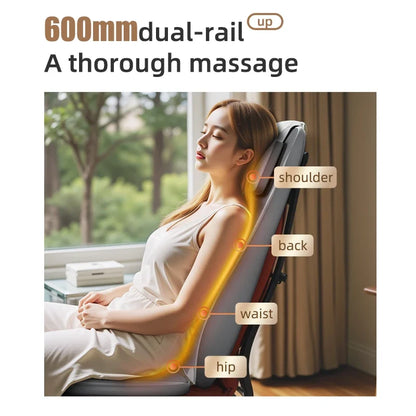 Heated Vibration Massage Cushion for Seat – Dual-Rail Back Massager with 3 Settings, Spot Control & Adapters for Home/Car