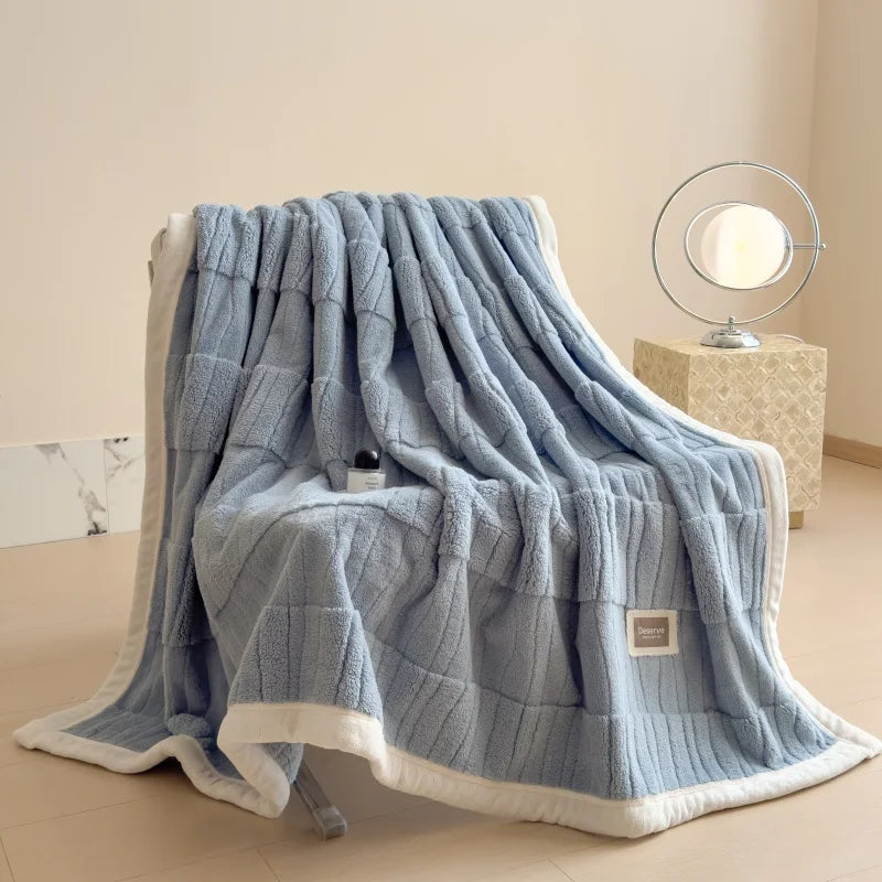 Reversible Velvet Comfort Blanket | Jacquard Coral Fleece Winter Throw | Soft, Warm & Luxurious for Sofa and Bed