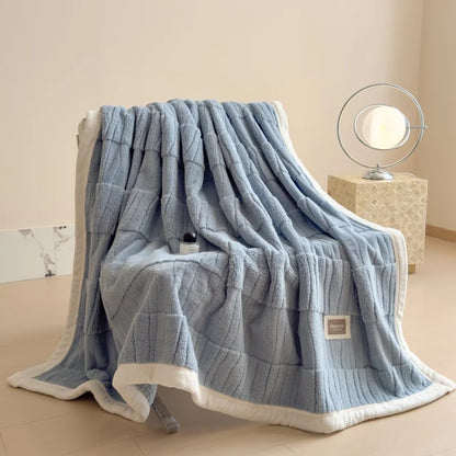 Reversible Velvet Comfort Blanket | Jacquard Coral Fleece Winter Throw | Soft, Warm & Luxurious for Sofa and Bed