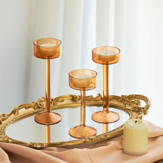 Elegant Glass Tealight Candle Holders - Set of 3