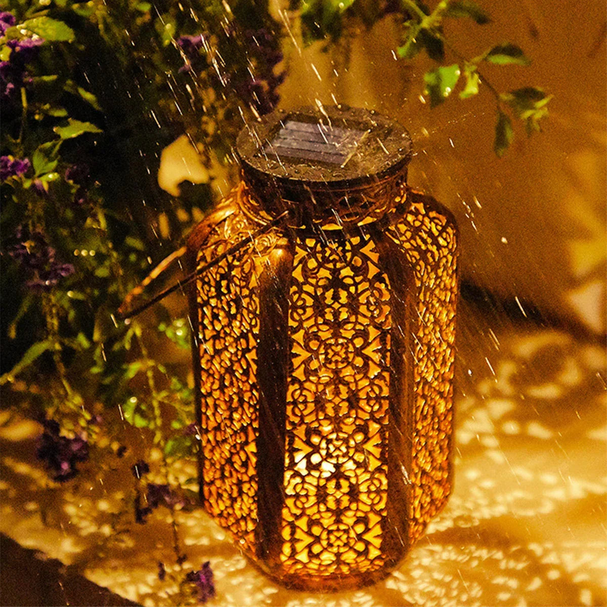 Moroccan-Style Solar Lantern with Iron Lattice for Garden Decor