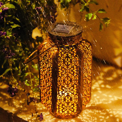 Moroccan-Style Solar Lantern with Iron Lattice for Garden Decor