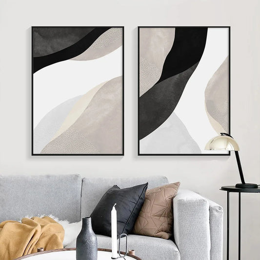 Minimalist Abstract Canvas Prints in Black, White, and Grey for Home Decor
