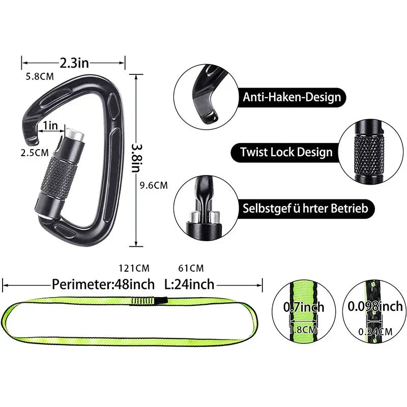 Heavy-Duty Auto-Lock Climbing Carabiner - 24KN Aluminum Design
