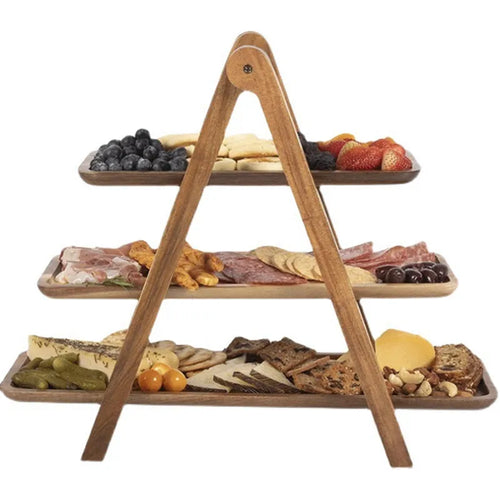 Wooden Cake Stand with 3 Tiers – Rustic Serving Platter