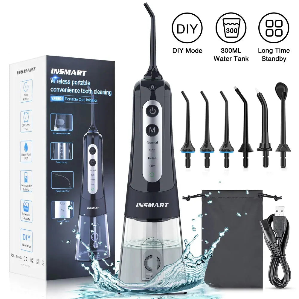 Water Flosser with 300ml Reservoir - USB-C Rechargeable, 4 Settings, IPX7 Waterproof