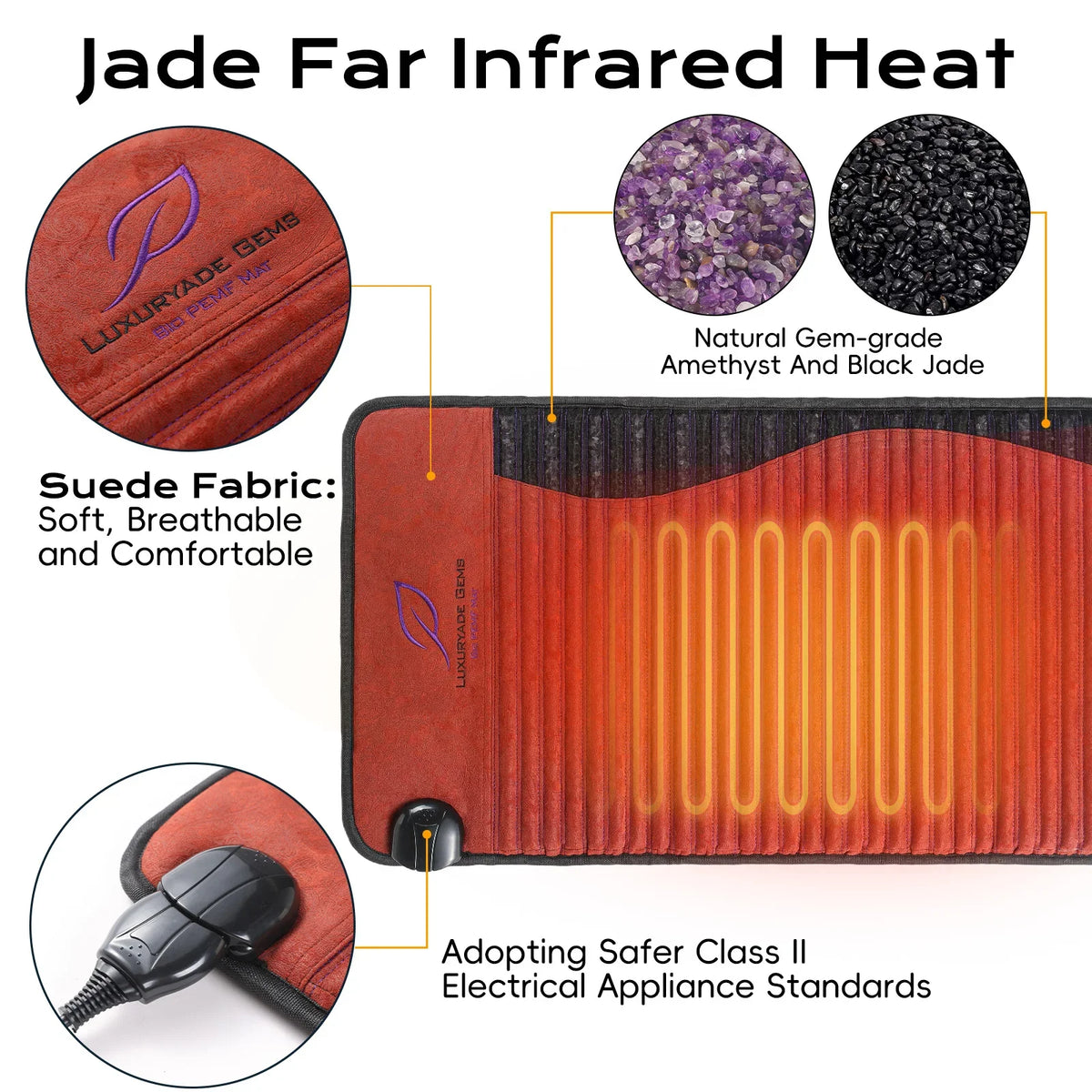 Infrared Heating Mat for Full Body 26 x 59 in | Amethyst, Jade & Tourmaline Crystals, 85–159°F, 3–64Hz