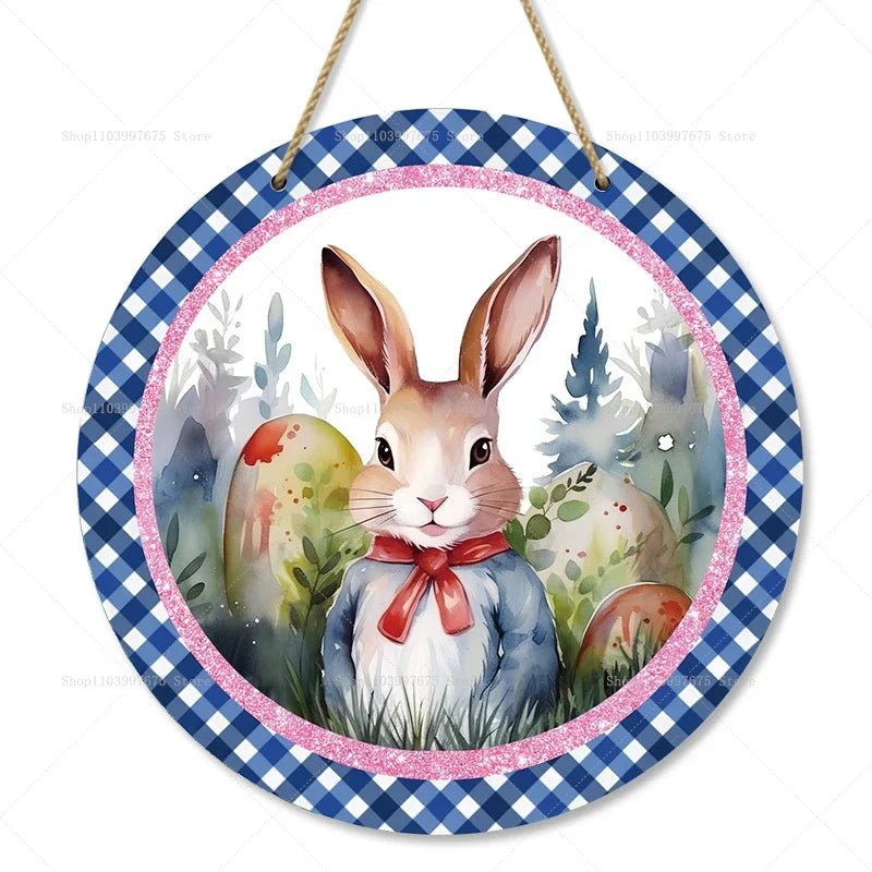 Spring Wooden Door Decoration - Rustic Bunny Wall Sign