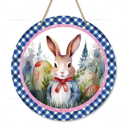Spring Wooden Door Decoration - Rustic Bunny Wall Sign