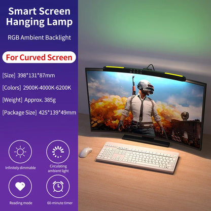 USB-Powered LED Monitor Light with RGB Backlighting and Adjustable Brightness - 60-Minute Timer