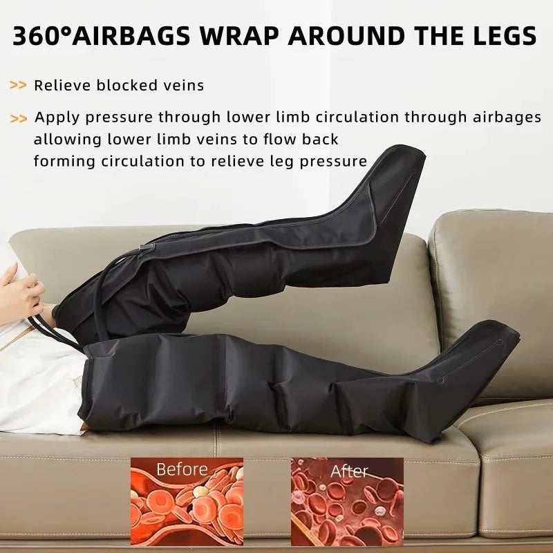 Leg Massager Boots with Air Compression – 360° Foot and Calf Wraps, 3 Modes & Intensities, Remote Control