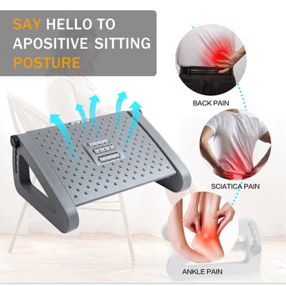Under Desk Footrest with Massage Rollers – 6 Adjustable Heights & Tilted Design