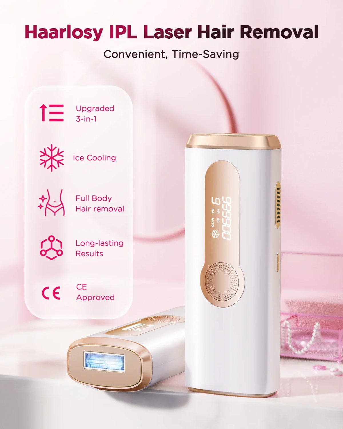 Hair Removal Device with 999,900 Flashes | 9 Energy Settings, Auto-Glide and Skin Sensor