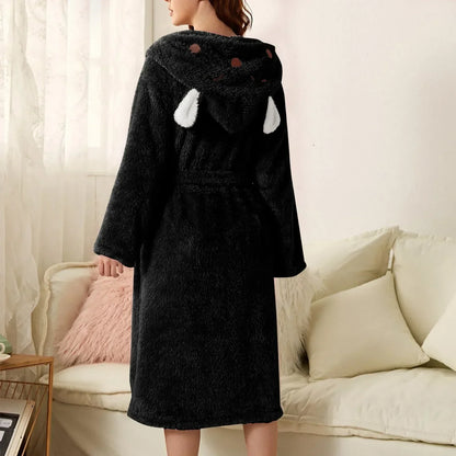 Hooded Fleece Bathrobe with Bunny Ears | Soft, Warm & Easy Care for Cozy Moments at Home