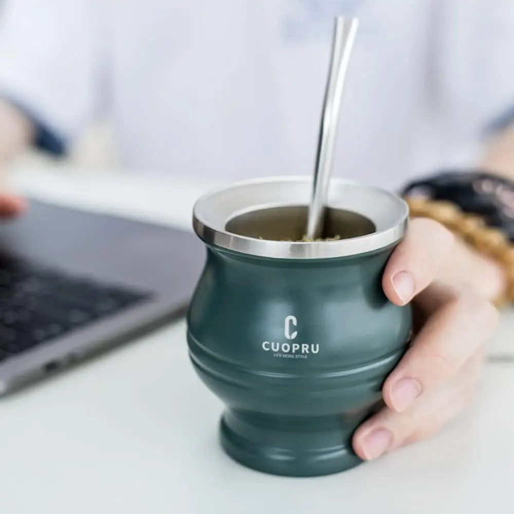 Stainless Steel Yerba Mate Cup Set with Double-Wall Insulation and Straw