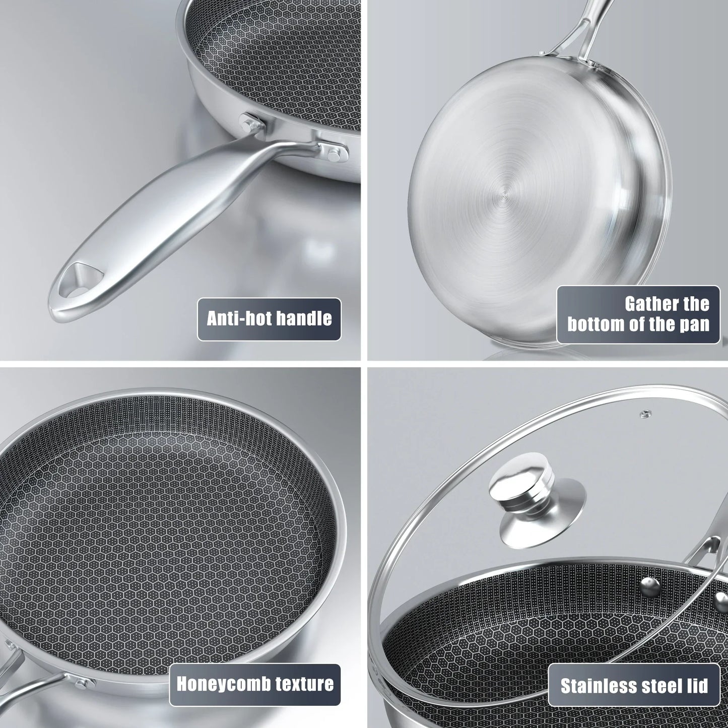 Non-Stick Frying Pan with Honeycomb Design in Stainless Steel
