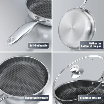 Non-Stick Frying Pan with Honeycomb Design in Stainless Steel