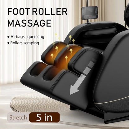 Full Body Massage Chair with Zero Gravity, 6 Rollers, 24 Airbags, Heating for Waist and Legs, Foot Rollers, Bluetooth and Touchscreen