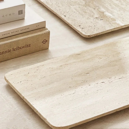 Beige Travertine Serving Plate – Natural Marble Decorative Tray