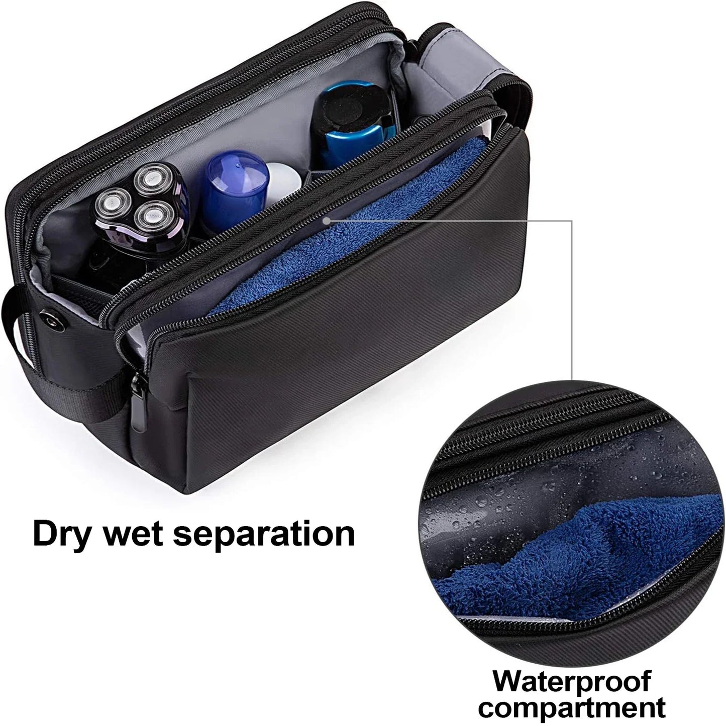 Men's Toiletry Bag – Water-Resistant, Spacious & Practical with Wet Compartment and Double Zipper