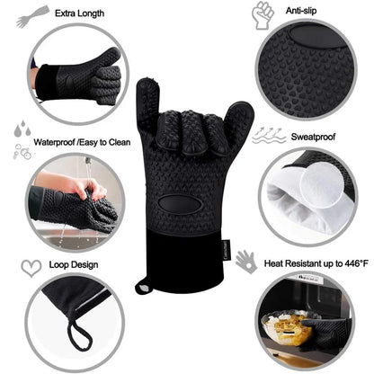 Silicone Grill Gloves - Heat Resistant & Non-Slip with Cotton Lining - 260°C Protection