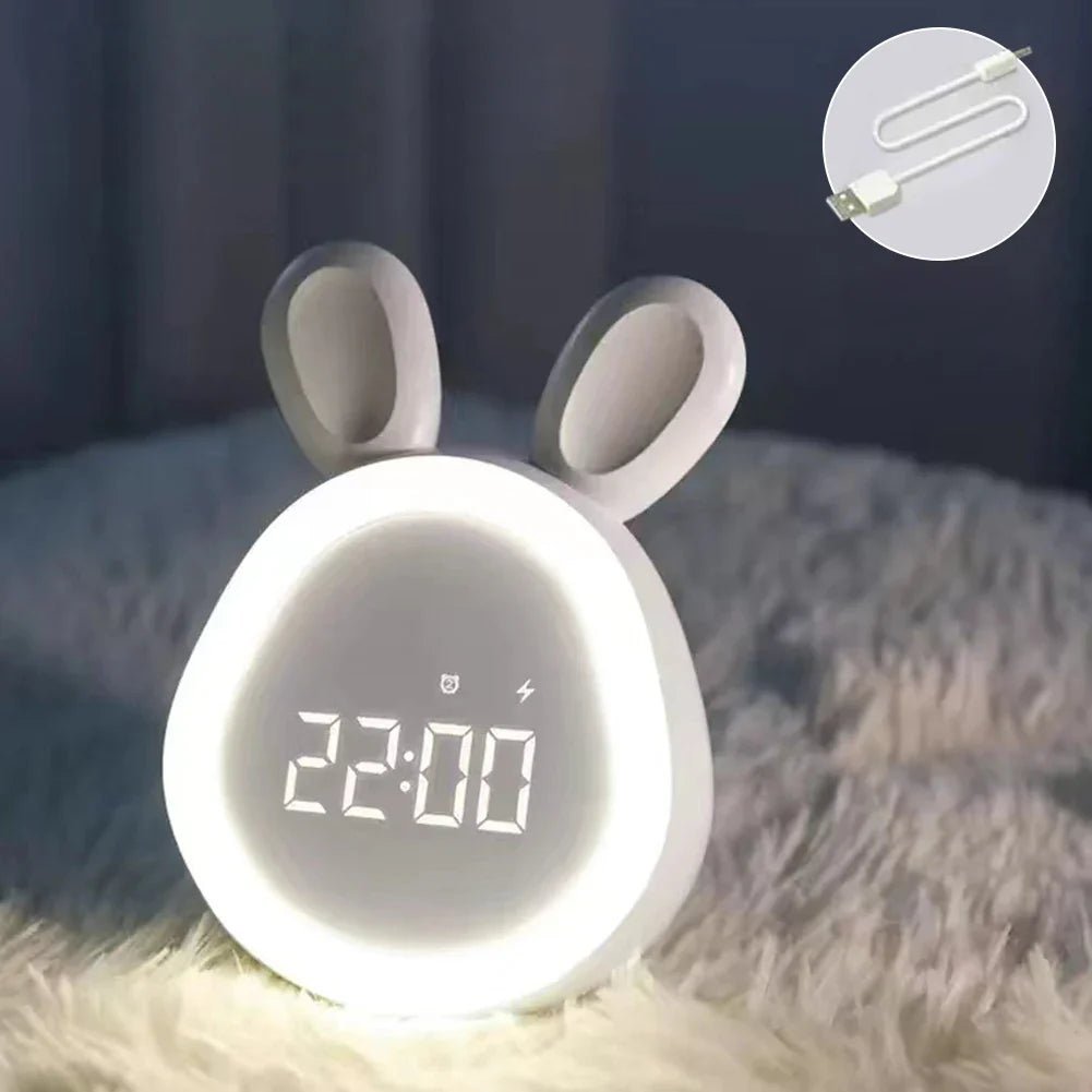 Children's Alarm Clock with LED Night Light and Rabbit Design