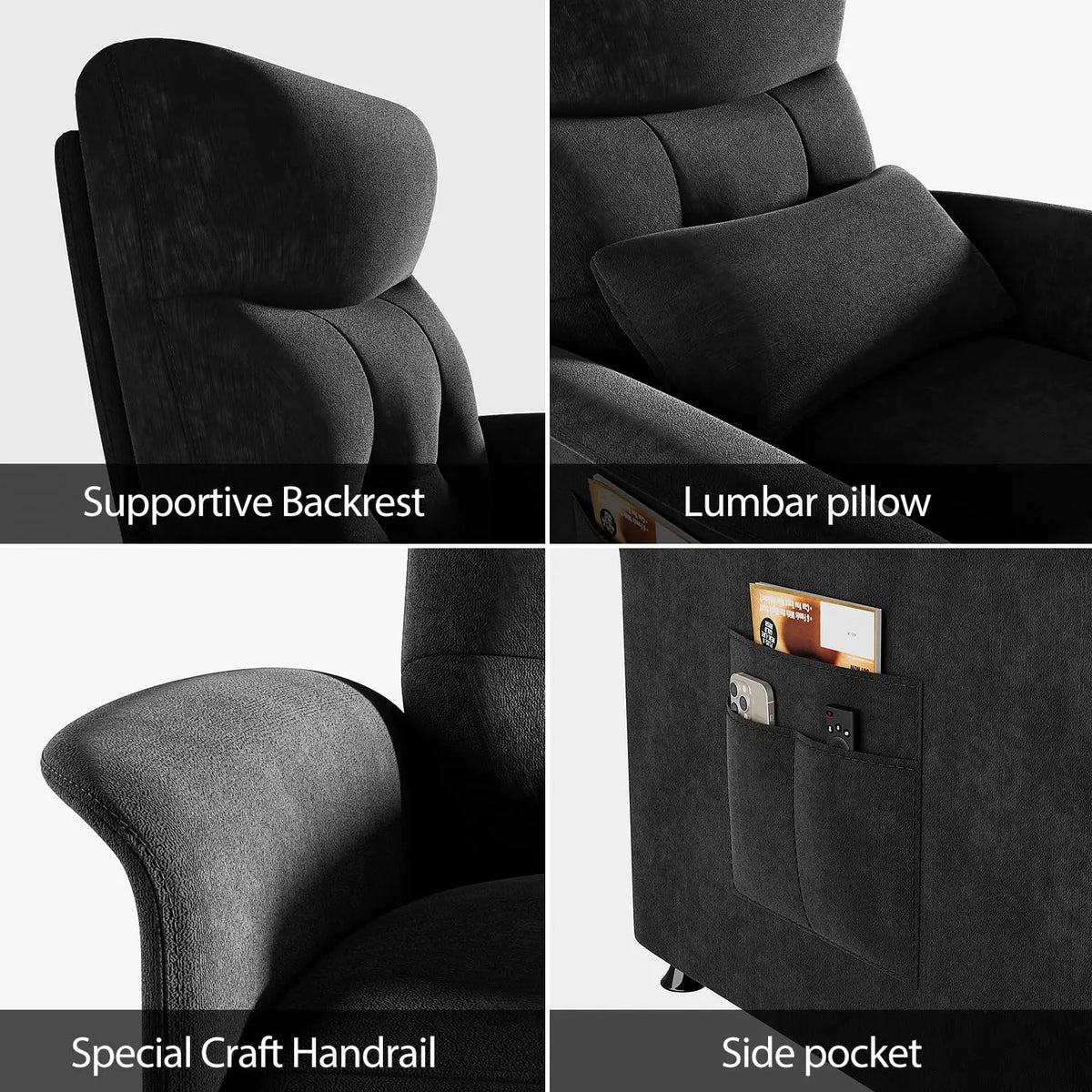 Electric Recliner Chair with Massage and Heat – 8 Vibration Nodes, Footrest & Side Pockets