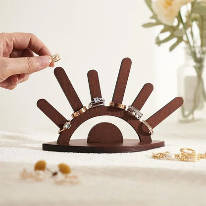 Rustic Jewelry Display Stand – Wooden Organizer with Sunburst Design