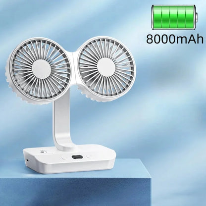 Portable Night Lamp with Adjustable Double-Head Table Fan