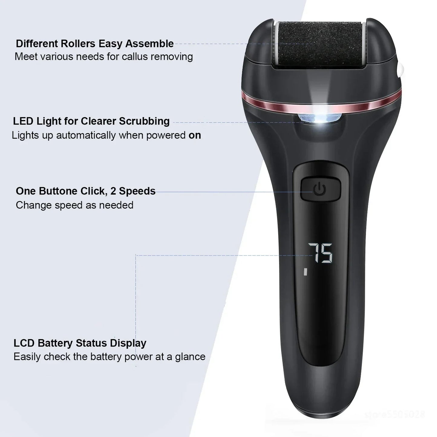 Electric Callus Remover with 3 Grinding Heads & LED - Waterproof & Rechargeable