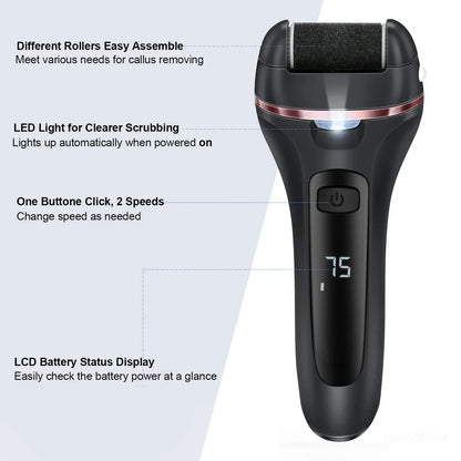 Electric Callus Remover with 3 Grinding Heads & LED - Waterproof & Rechargeable