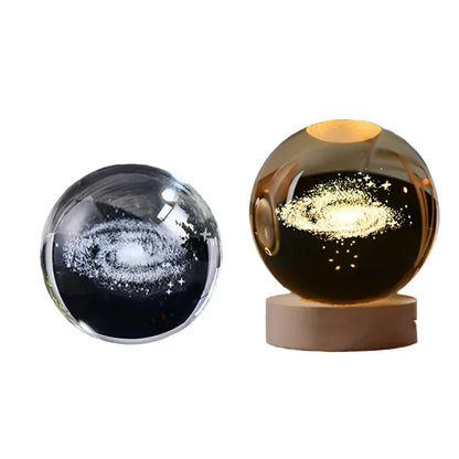 LED Starry Sky Projector with Wooden Base - 3D Crystal Night Light for Bedroom and Gifts