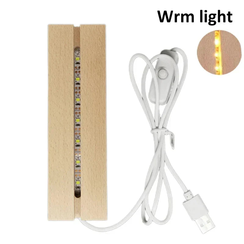 Rectangular LED Night Light with Wooden Base | USB Powered | Acrylic and Resin Display