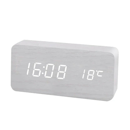 Digital Wooden Alarm Clock with LED Display and Silent Operation