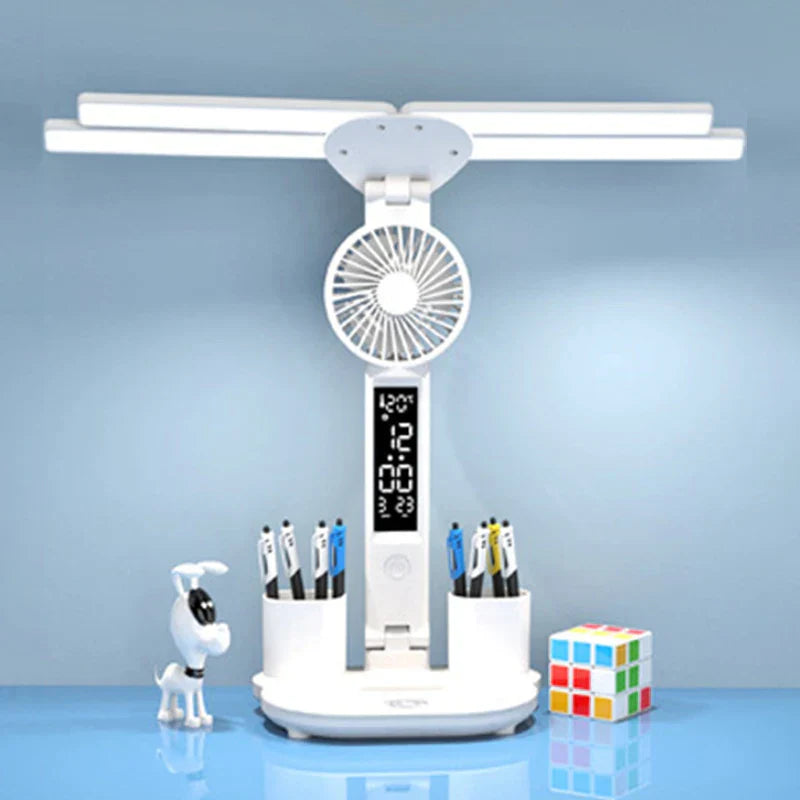 LED Desk Lamp with Fan – 3-in-1 Design, Touch Control & USB Battery