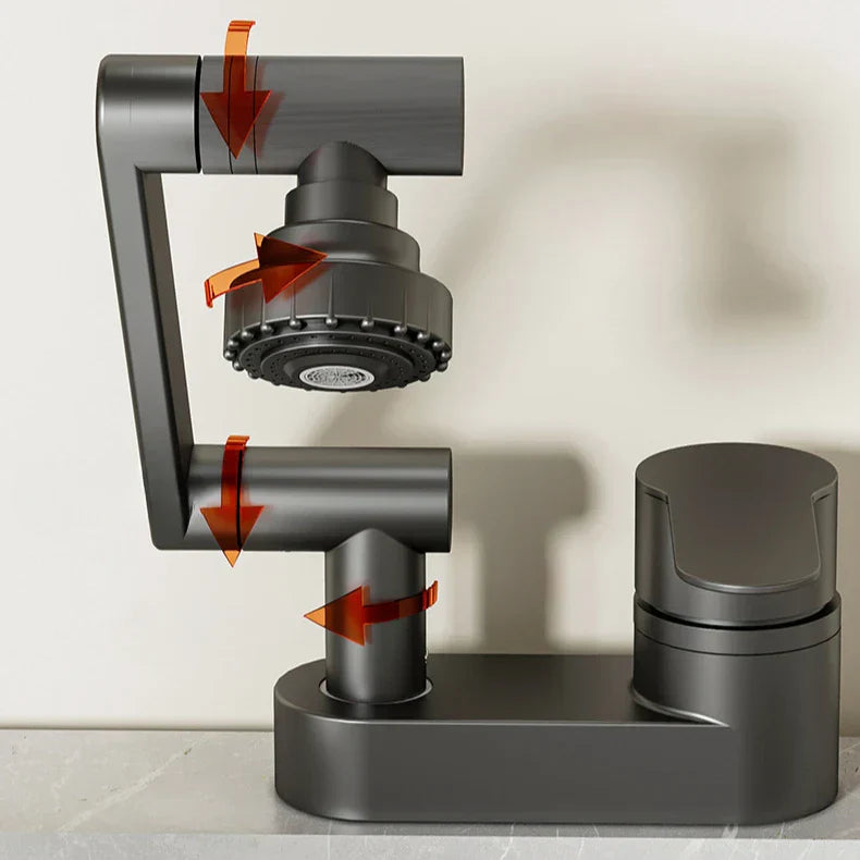 Two-Hole Basin Mixer Faucet with 360° Swivel for Hot and Cold Water