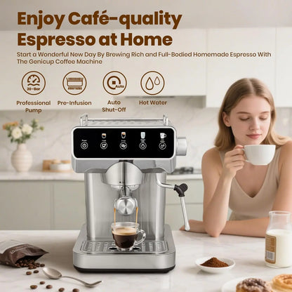 Touch Screen Espresso Maker with 20 Bars – Quick 13s Heating, Milk Frother, Stainless Steel