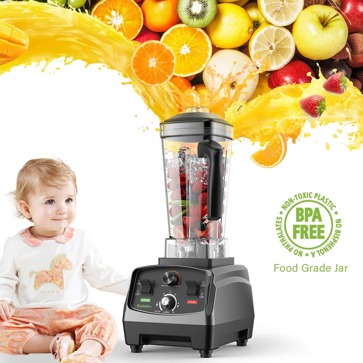 High-Power 2200W Blender with 2L Jar, 6-Blade Design, Timer, Ice Crusher