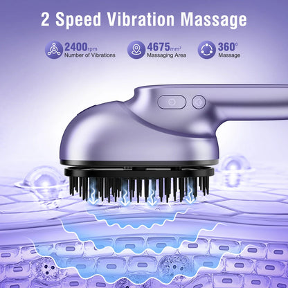 Scalp Massage Brush with Essential Oil Sprayer | 2 Vibration Settings, 4 Oil Cartridges, USB Rechargeable & Washable