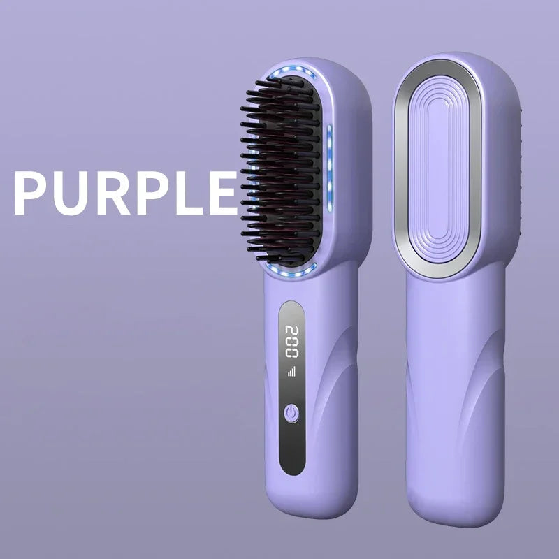 Cordless Hair Straightening Comb with Ions | Rechargeable Heat Protectant with 4 Settings