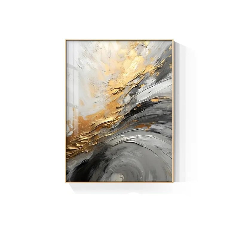 Thick Brush Stroke Canvas Artwork in Black, Gray, and Gold for Luxury Decor