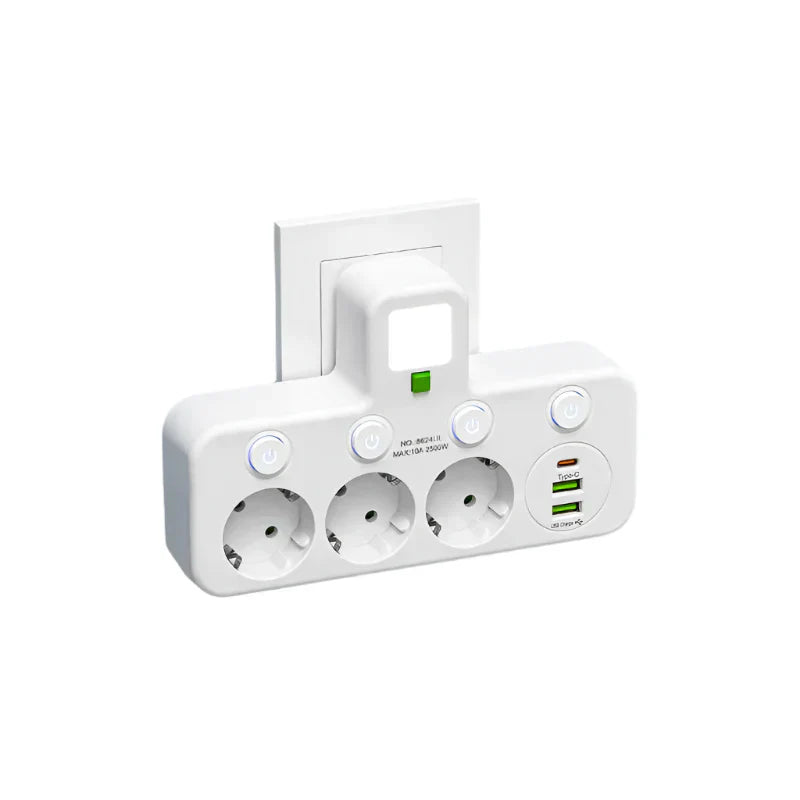 Multi-Port Power Socket with USB Type-C and Surge Protection